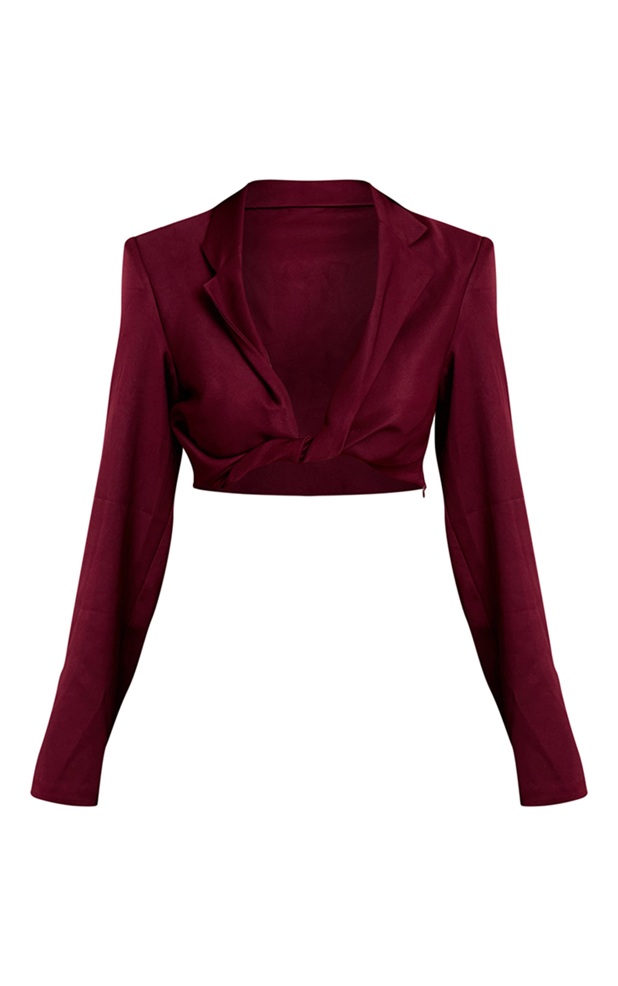 Dark Wine Twist Detail Long Sleeve Cropped Blazer image 5