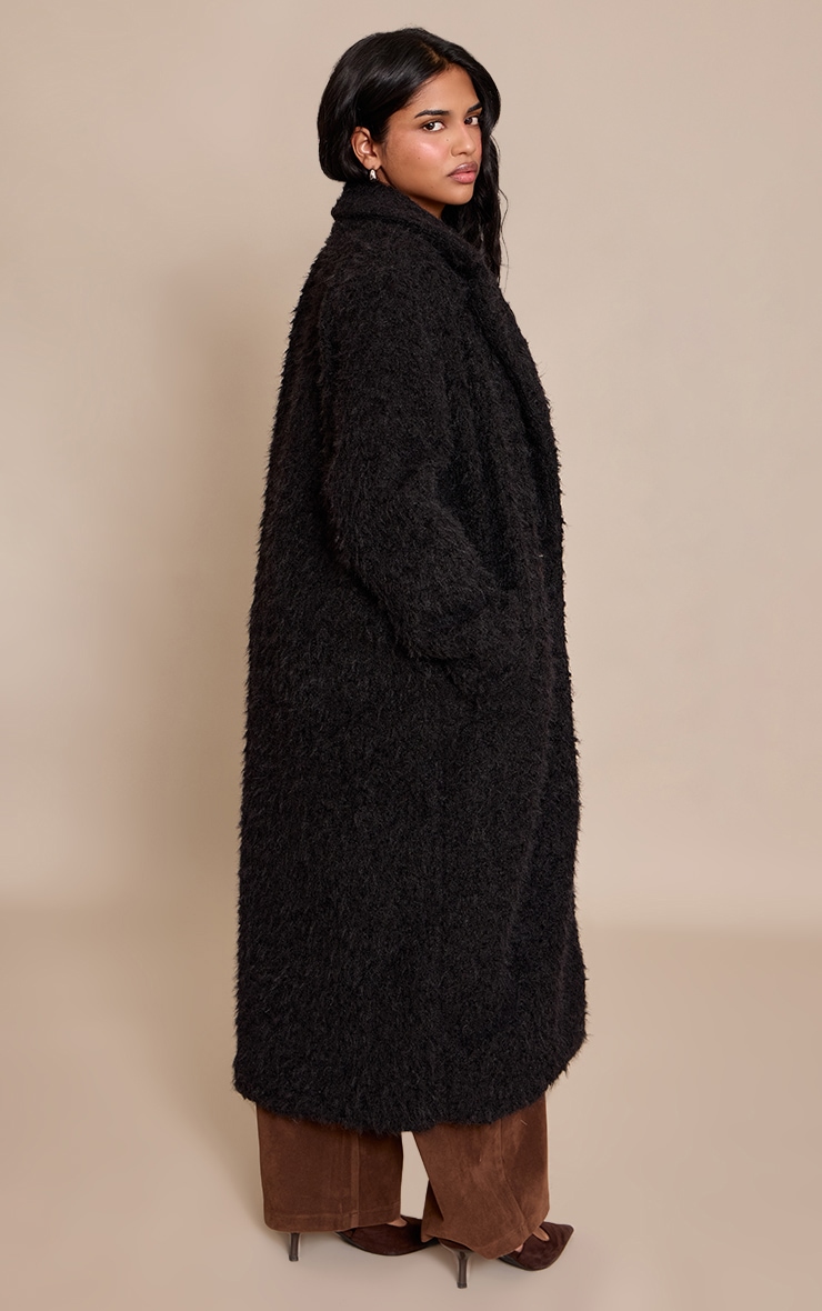 Petite Black Borg Button Up Maxi Coat image 2