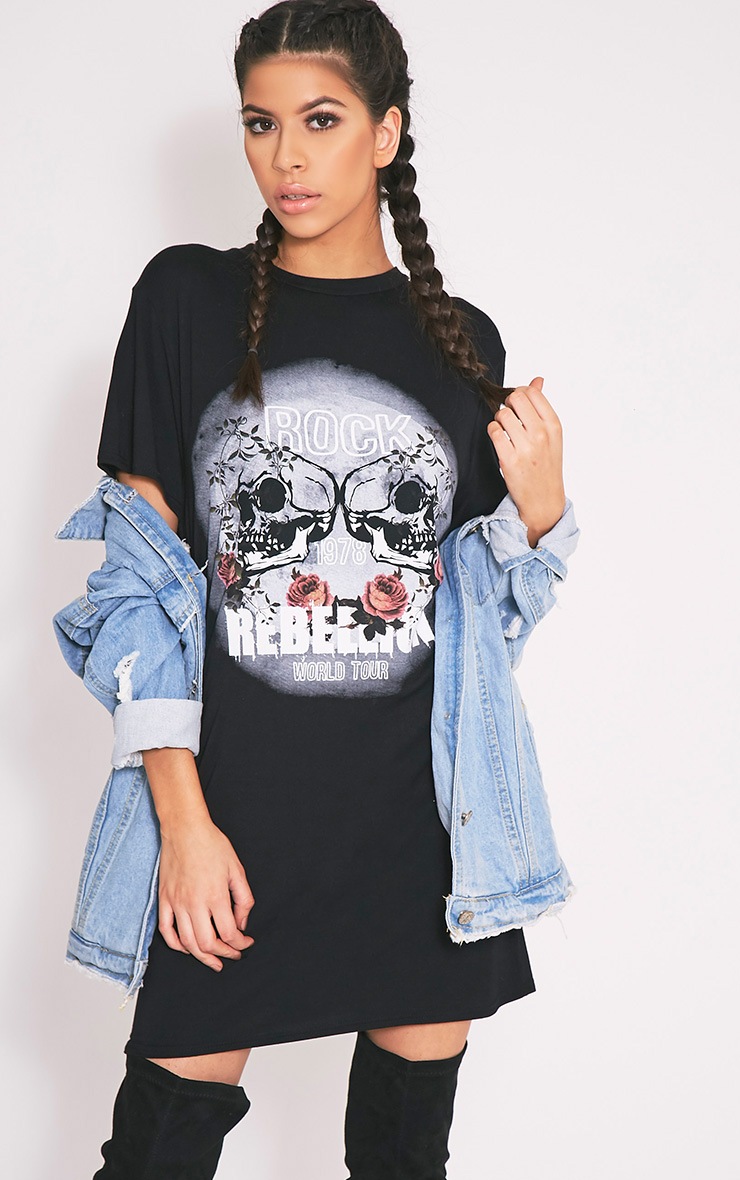Rock Rebellion Black Printed T Shirt Dress Dresses