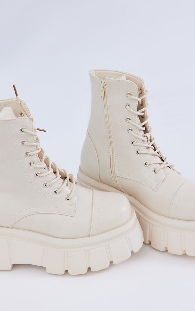 Cream Extreme Flatform Sole Biker Boots image 4