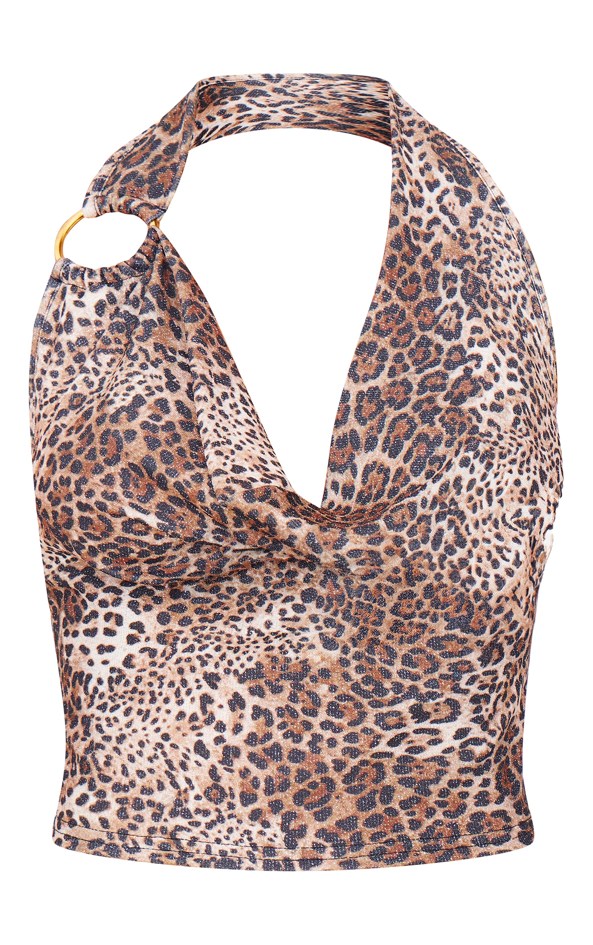 Brown Glitter Detail Leopard Ring Strap Cowl Neck Top image 5