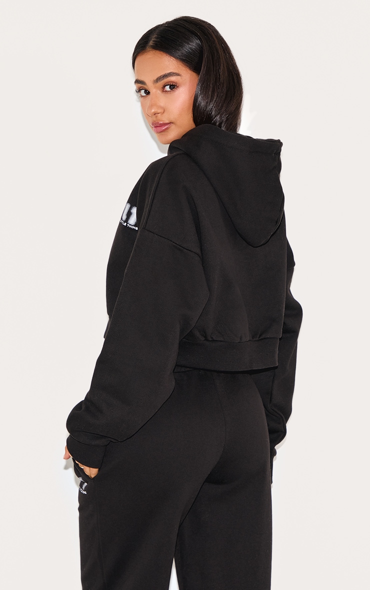 Petite Premium Black Printed Boxy Hoodie image 2