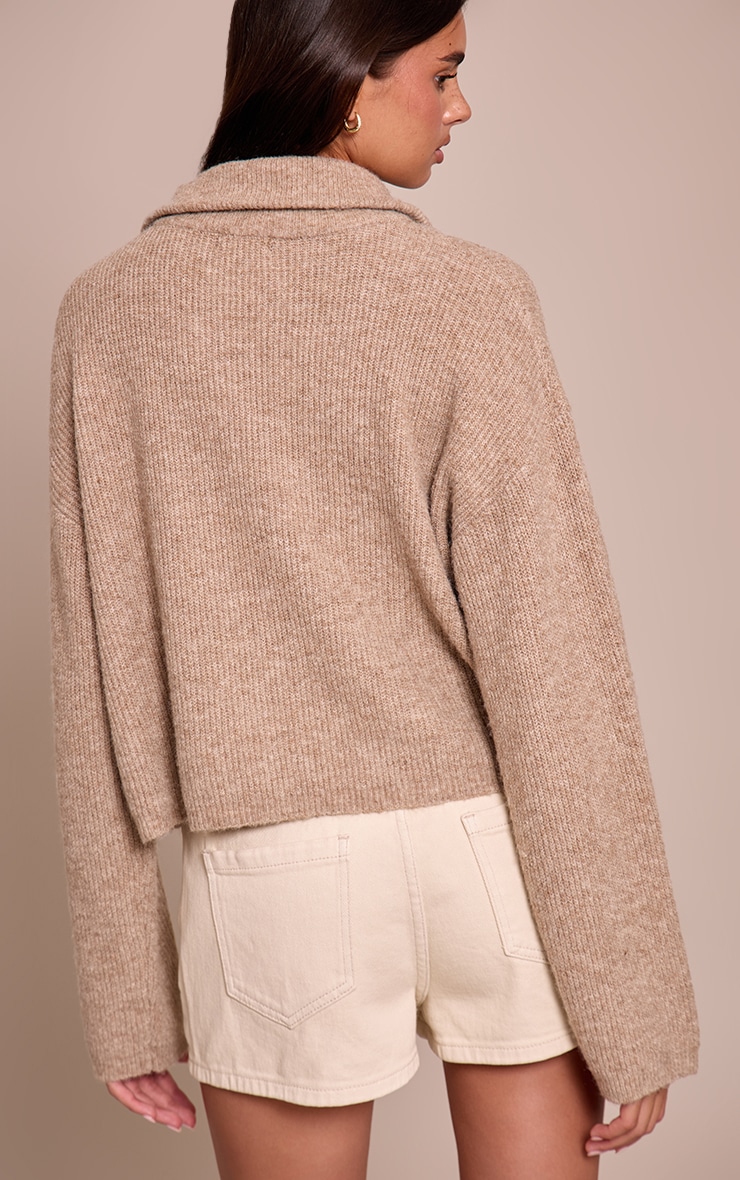 Taupe Half Zip Soft Knit Jumper image 2