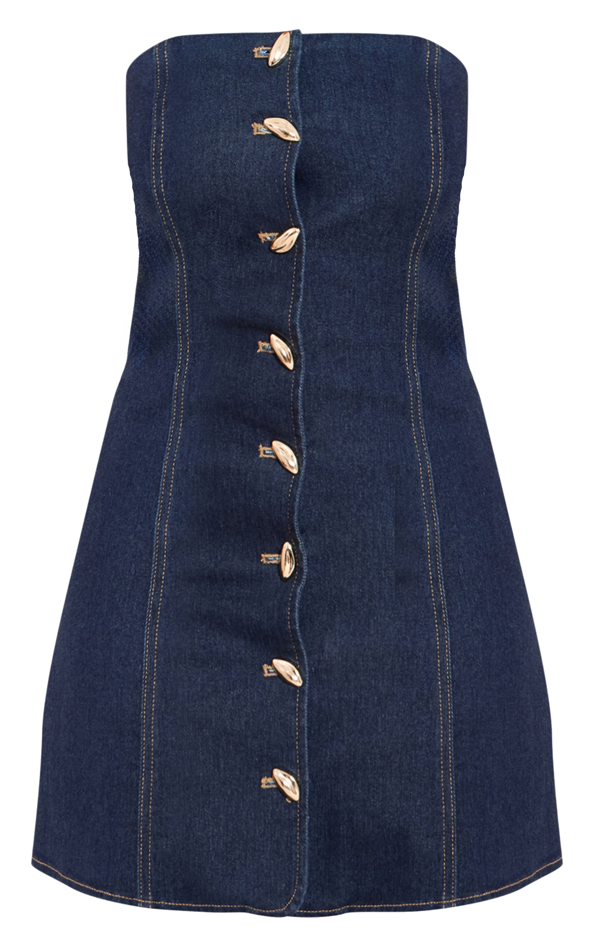 Shape Mini robe bustier en jean stretch indigo à empiècements boutons dorés image 5