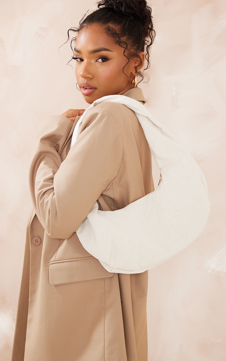 Natural Linen Look Twisted Handle Curved Shoulder Bag 1
