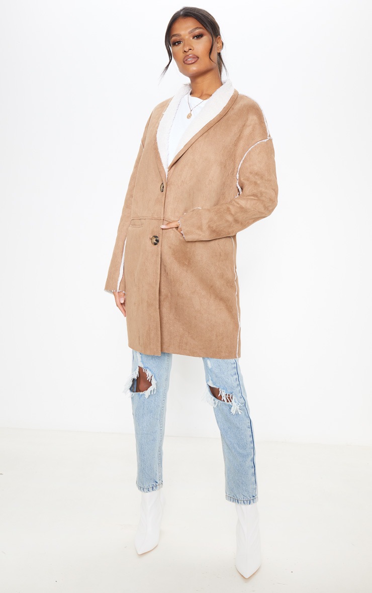Stone Faux Suede Midi Coat