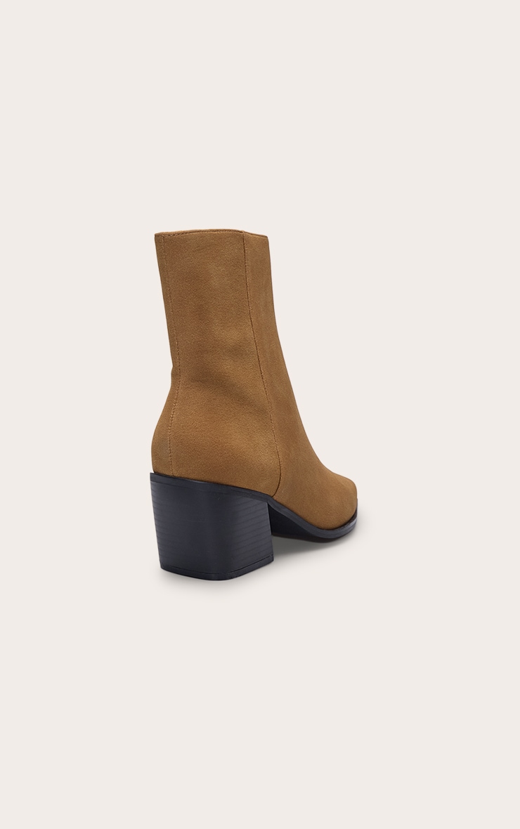 Camel Nubuck Block Heel Ankle Boot image 4