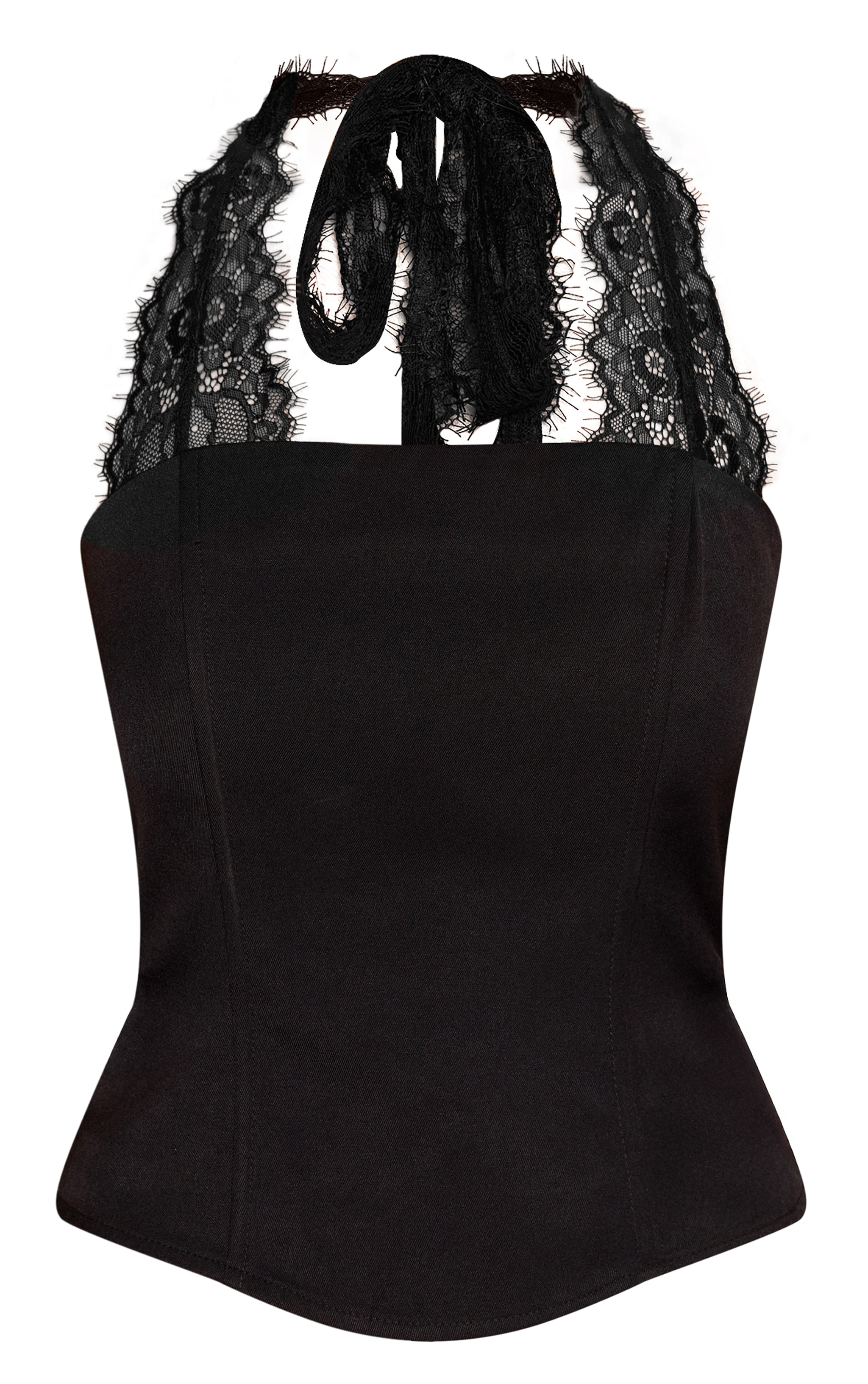 Black Woven Lace Detail Halterneck Corset Top  image 5