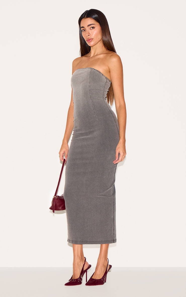 Grey Ombre Stretch Denim Strapless Midaxi Dress image 3