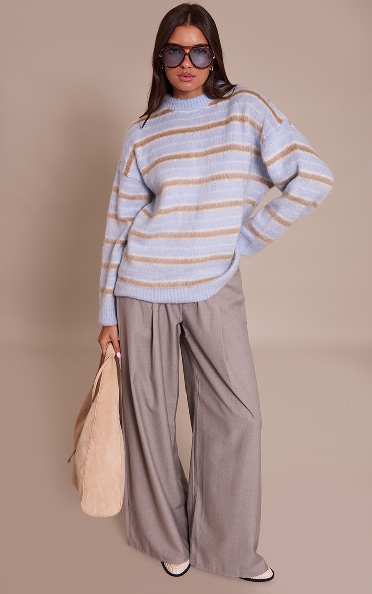 Brown Striped Brushed Knit Sweater image 3