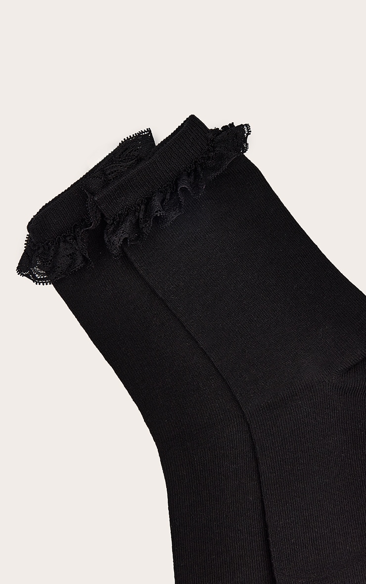 Lot de 2 paires de chausettes noires et blanches à dentelle volantée image 2