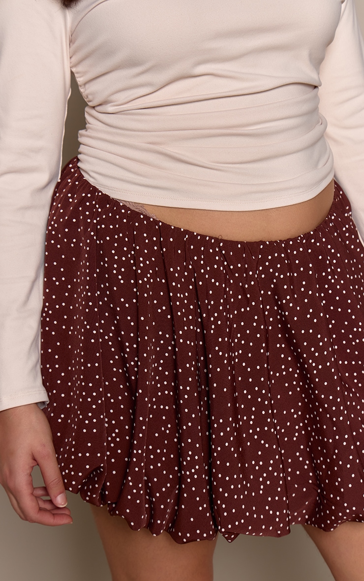Plus Brown Polkadot Print Cotton Puffball Skirt image 5