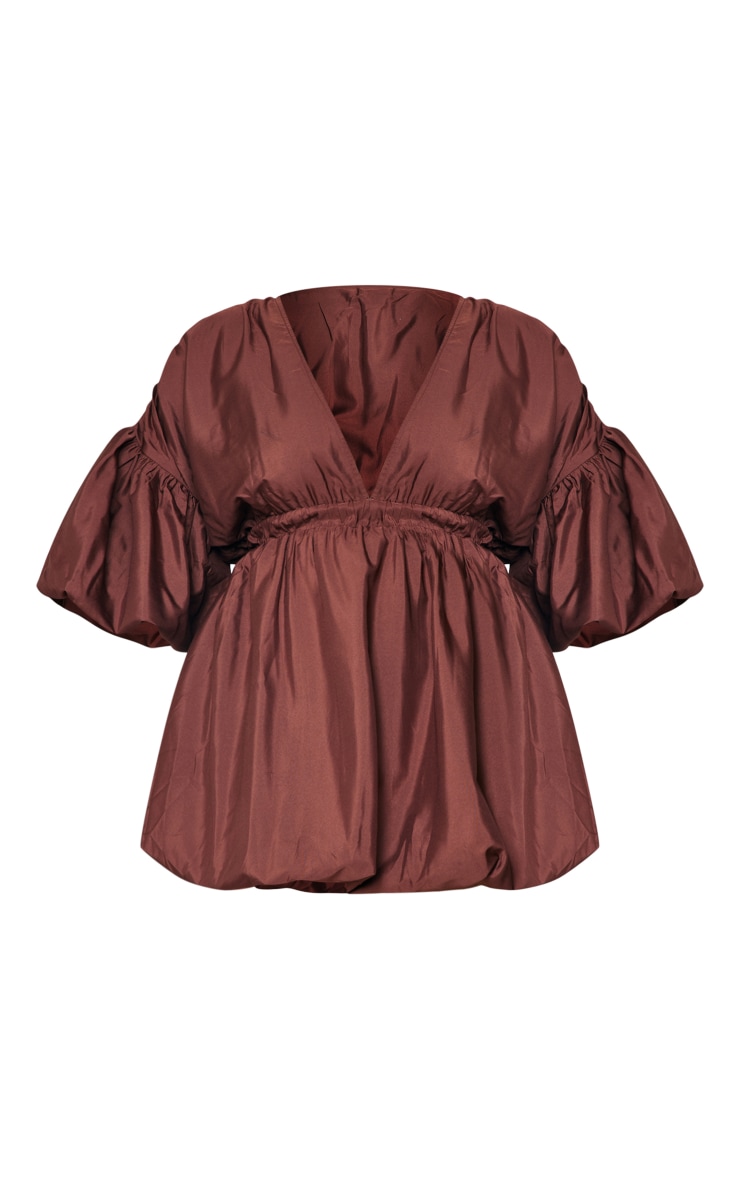 Plus Chocolate Puff Sleeve Puffball Hem Dress image 5