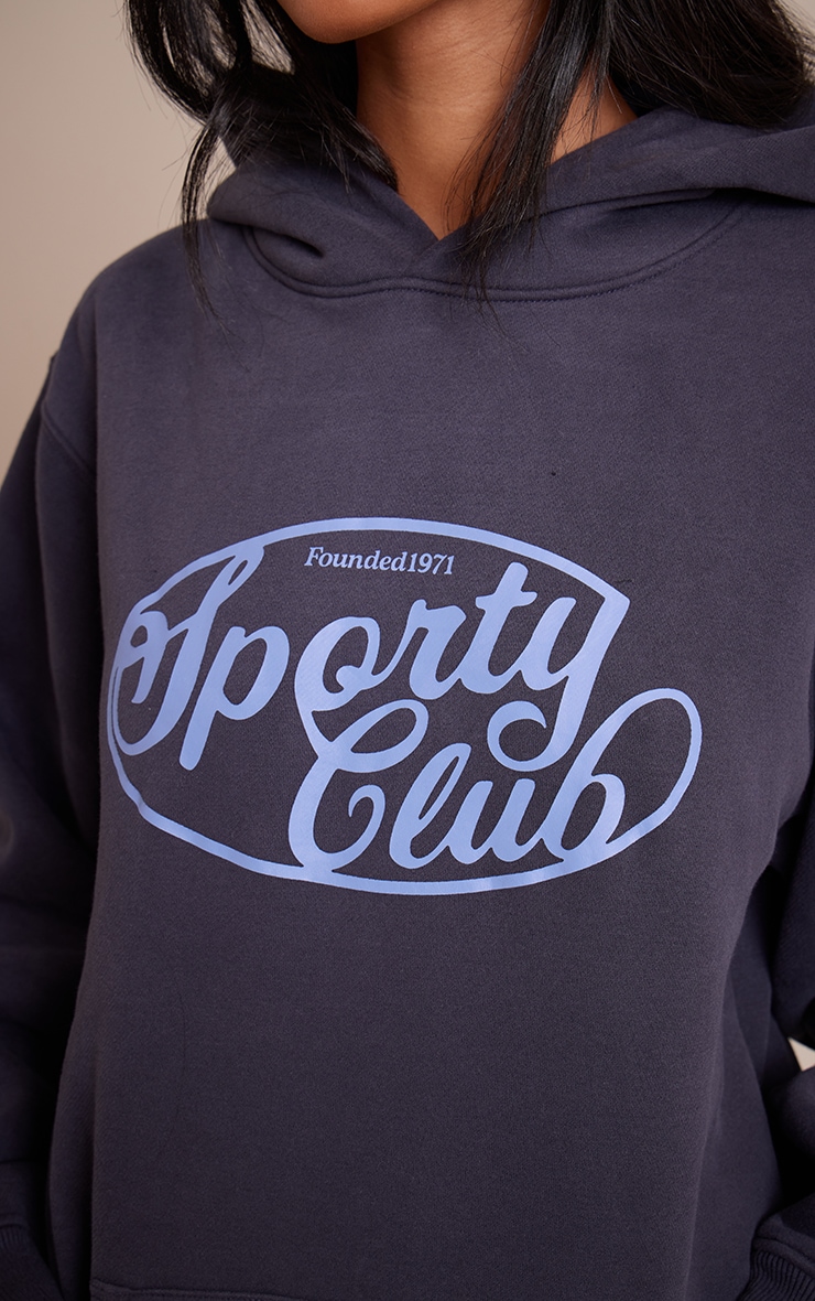 Tall Navy Sports Club Cotton Fleece Oversized Pull Over Hoodie image 4
