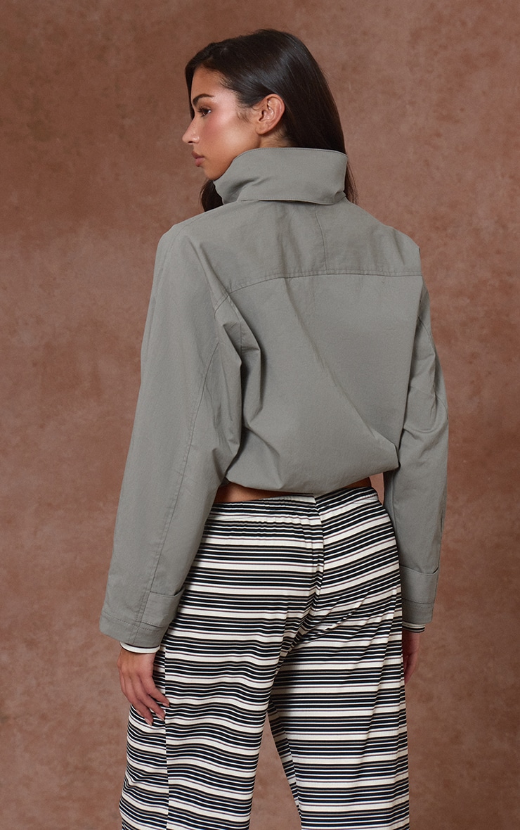 Olive Funnel Neck Removable Hood Windbreaker image 2