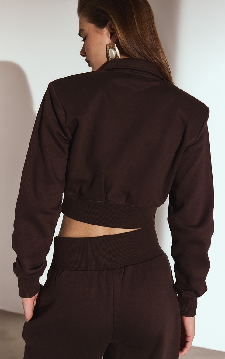 Chocolate Collared Zip Up Sweat Jacket image 2