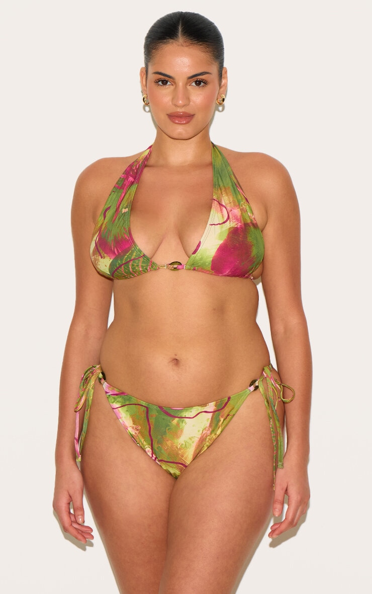 Plus Bas de maillot de bain vert olive imprimé orchidée noué sur les côtés image 3
