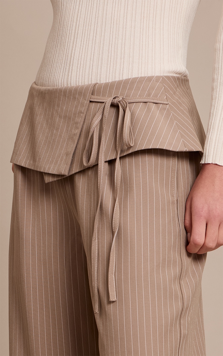 Mushroom Pinstripe Overlay Wide Leg Pants image 4