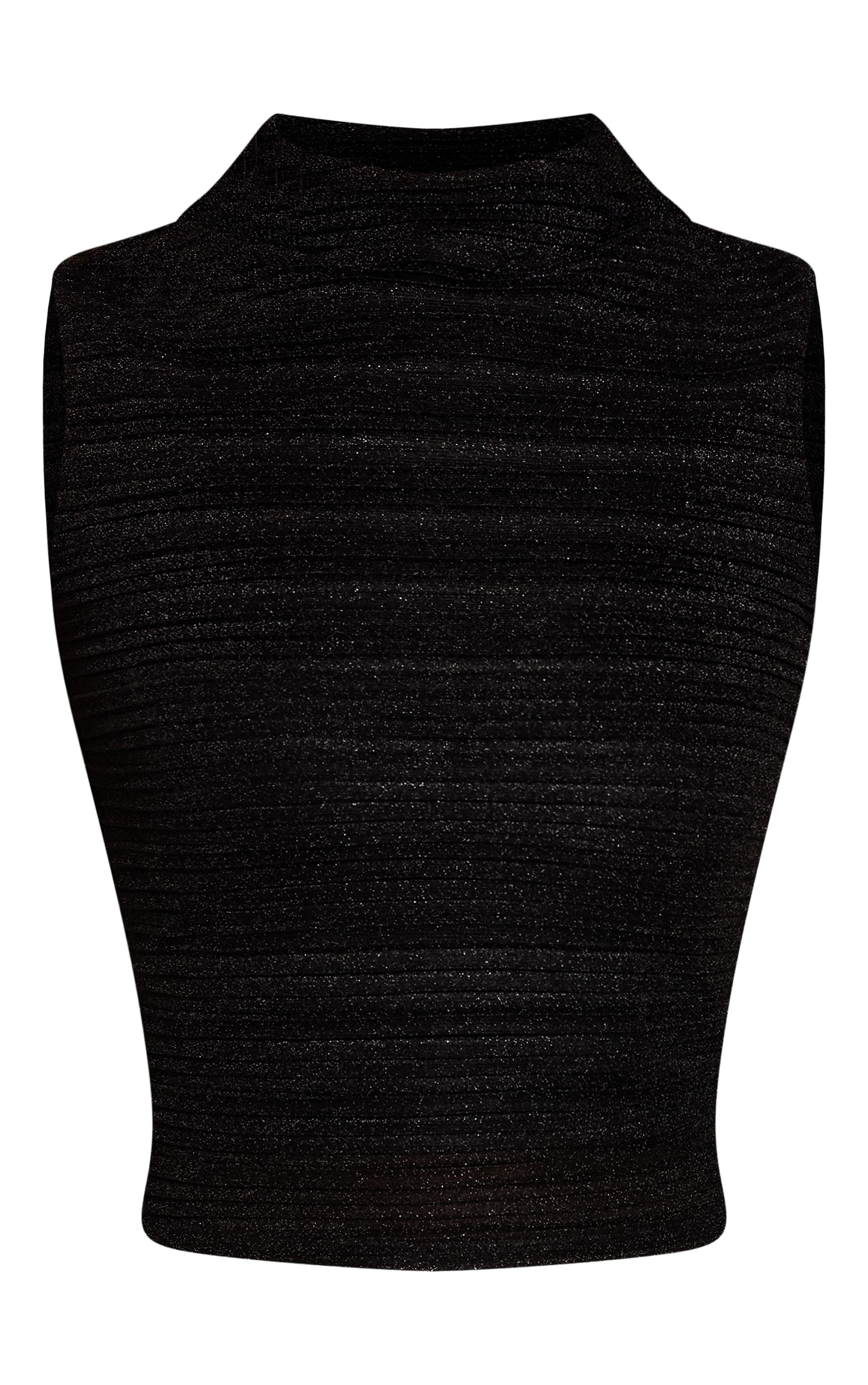 Black Textured Glitter High Neck Top image 5