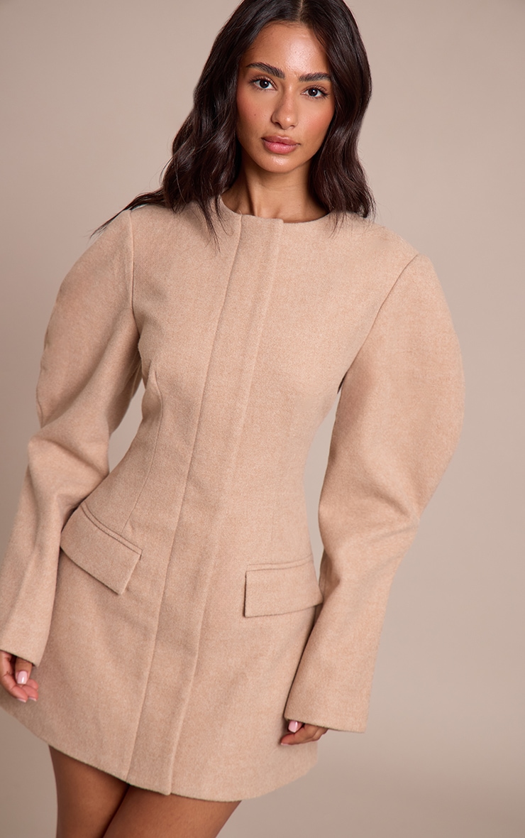 Petite Stone Cocoon Sleeve Collarless Dress image 3