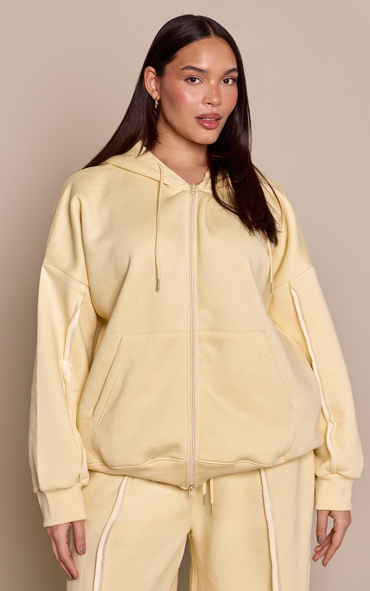 Plus Butter Yellow Oversized Zip Through Seam Detail Hoodie