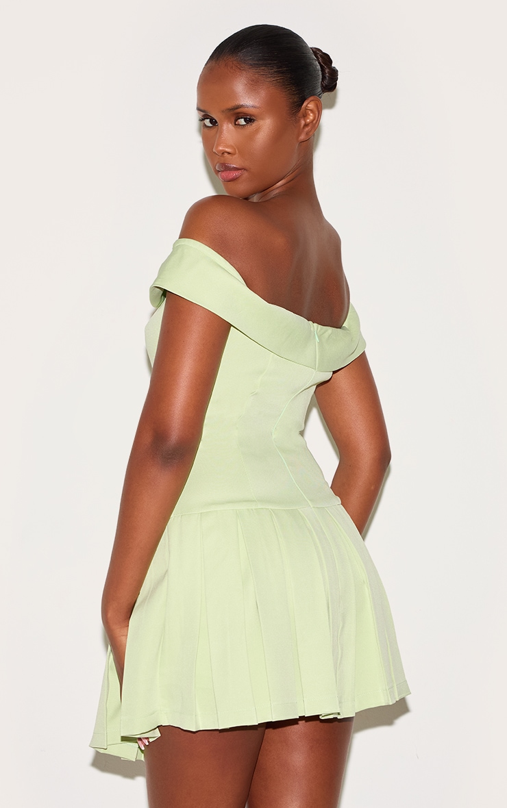 Pale Lime Tailored Button Detail Bardot Pleated Skort Playsuit image 2