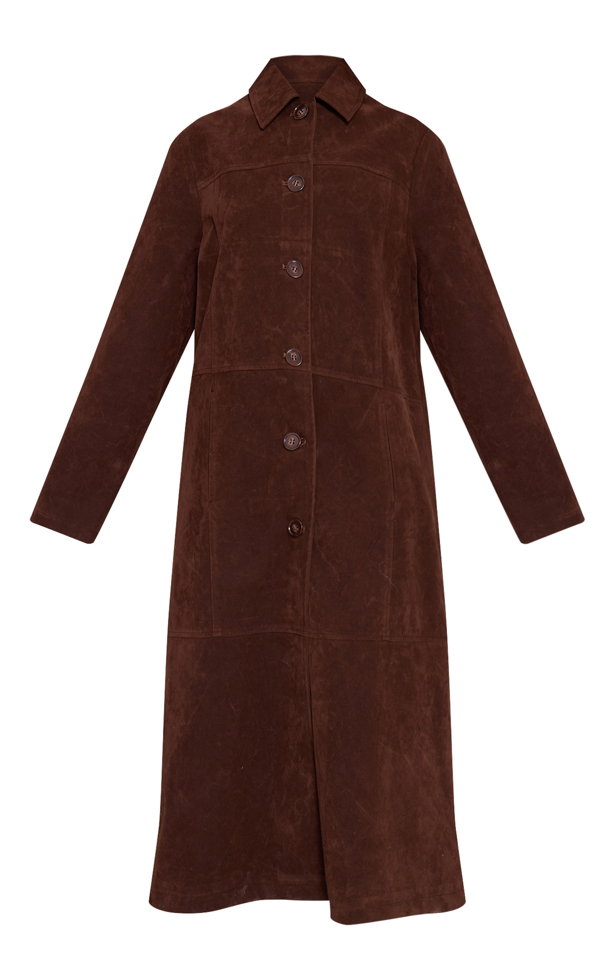 Chocolate Suede Longline Button Coat image 5