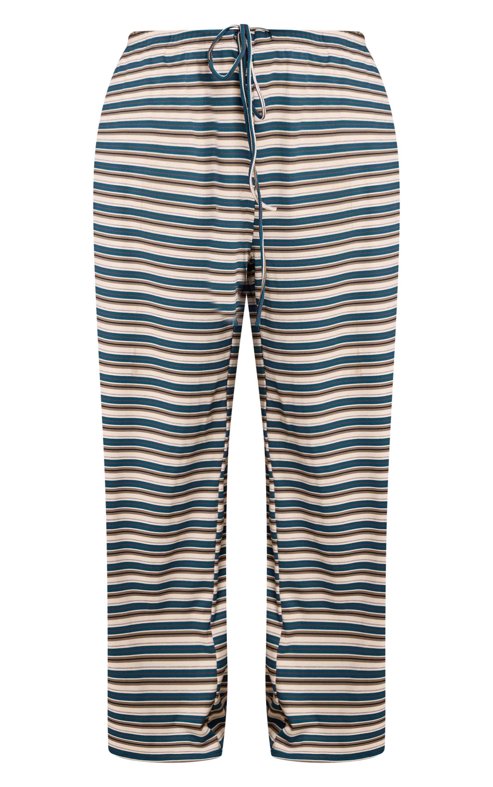 Plus Green Stripe Soft Rib Elasticated Waist Pant image 5