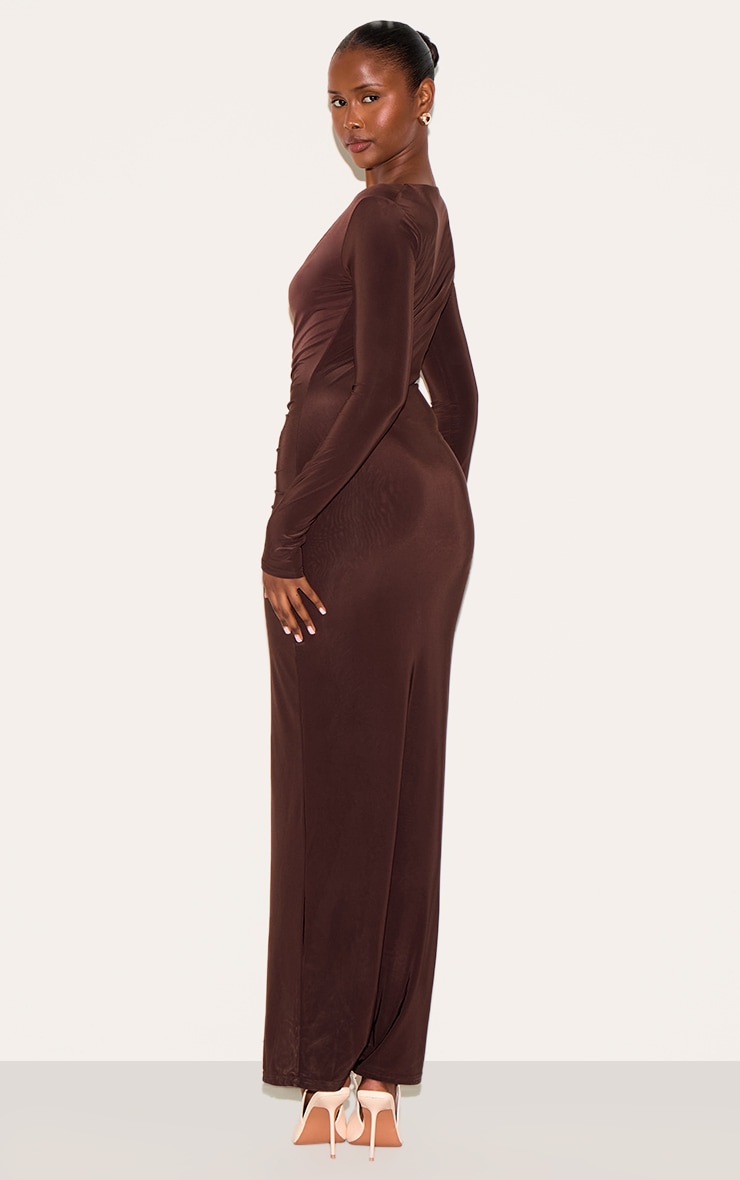 Chocolate Double Layer Plunge Ruched Maxi Dress image 2