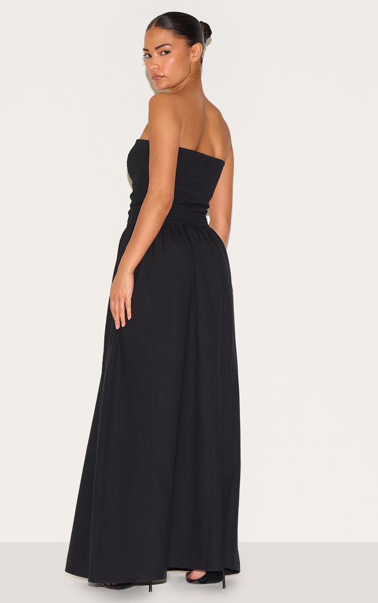 Petite Black Bandeau Shirred Detail Maxi Dress image 2