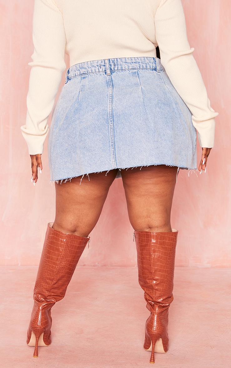 Plus Blue Wash Pleated Denim Mini Skirt PrettyLittleThing USA