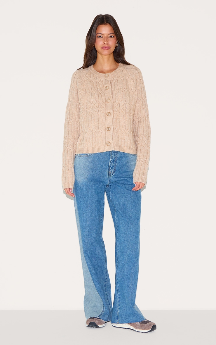 Oatmeal Cable Knit Button Up Cardigan image 3