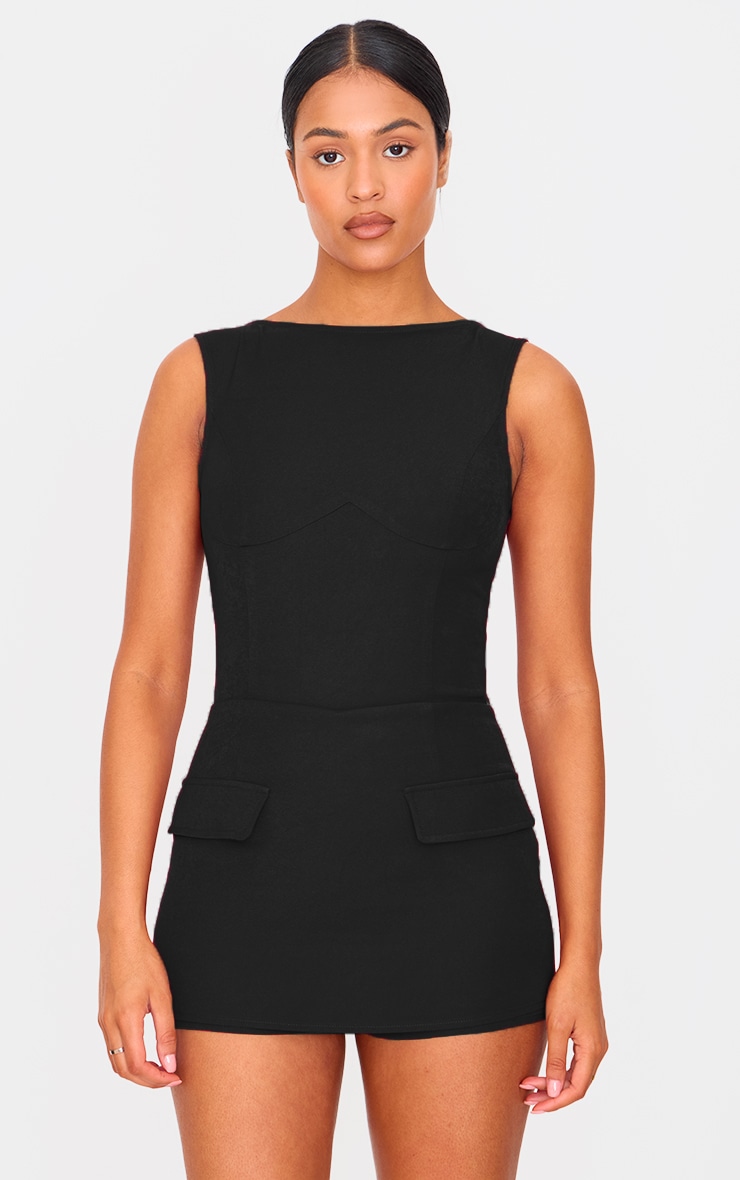 Tall Black Woven Pocket Detail Sleeveless Skort Playsuit image 3