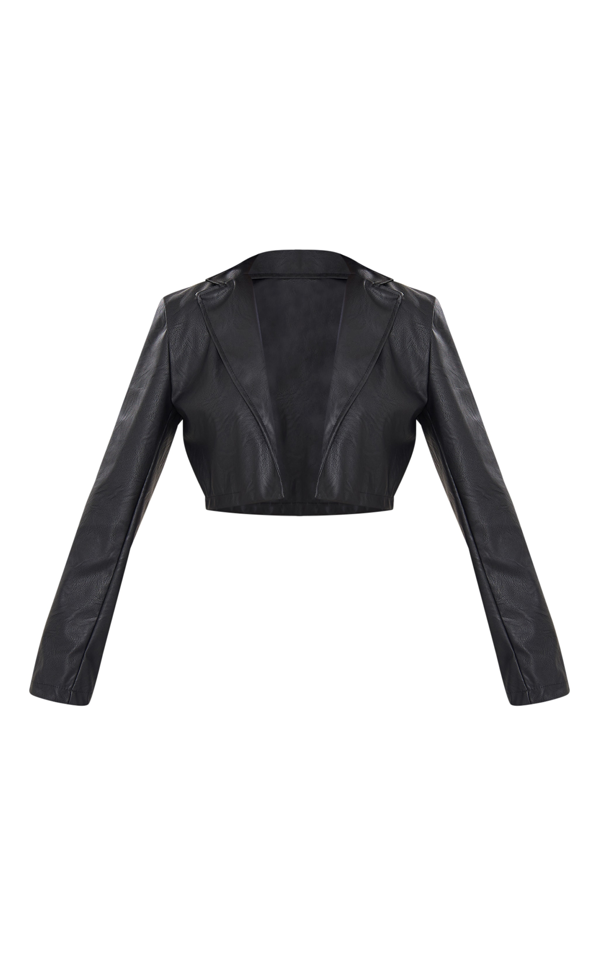 Black Faux Leather Minimal Crop Blazer image 2