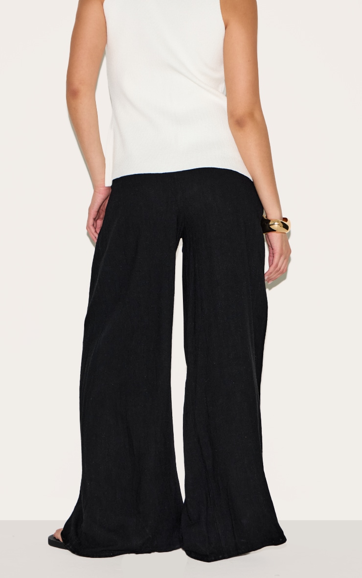 Black Linen Blend Floaty Pin Tuck Wide Leg Pants image 3