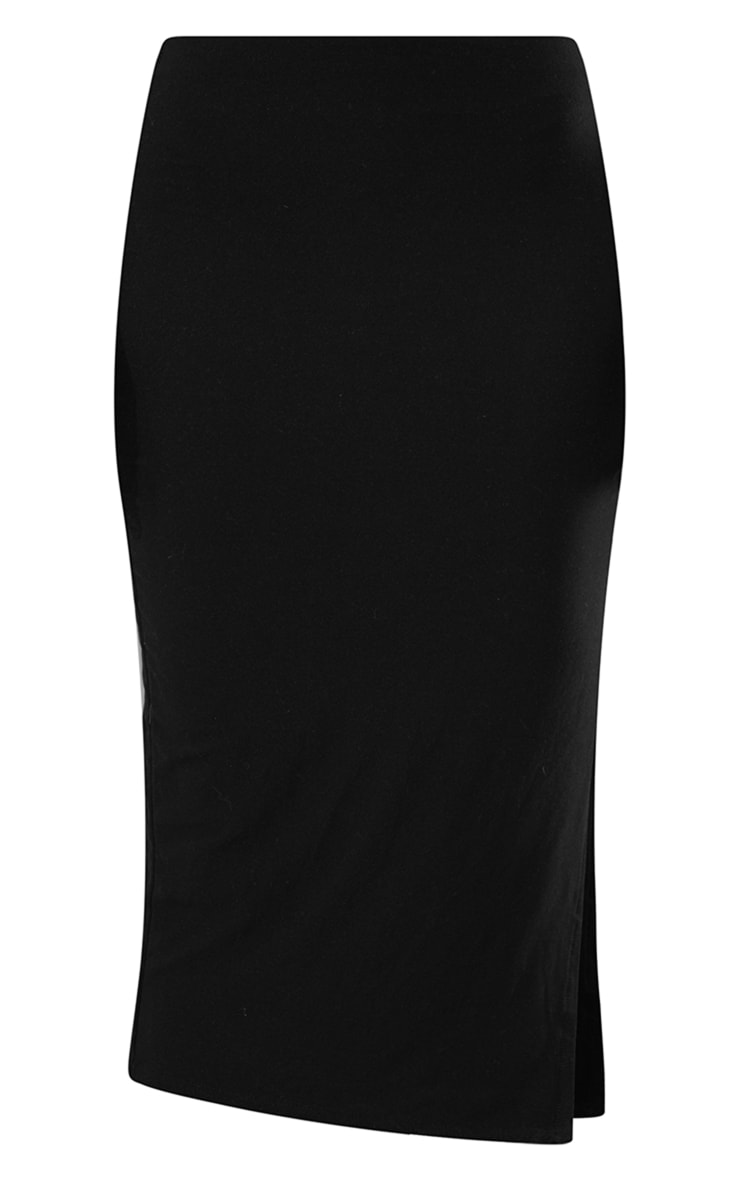 Black Soft Touch Jersey Split Hem Midi Skirt image 3