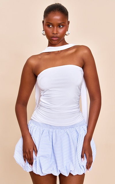 White Scarf Neck Bandeau Double Layer Jersey Top