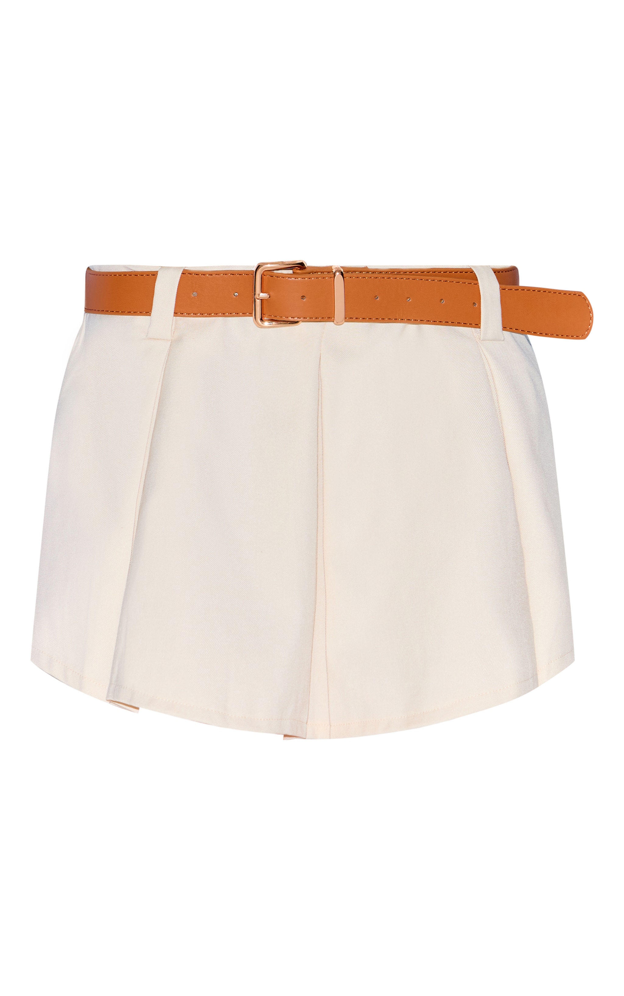 Cream Double Waistband Belted Tailored Mini Skirt image 6