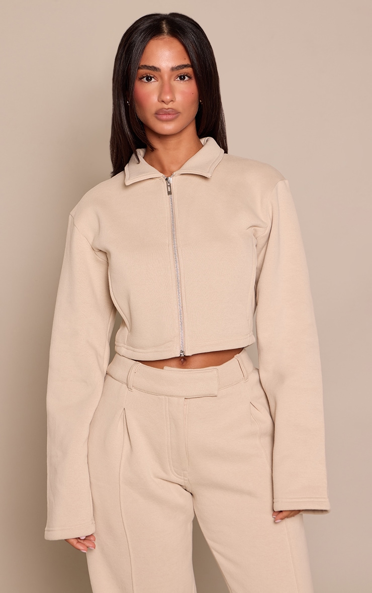 Petite Stone Cropped Zip Through Collared Sweatshirt  image 1