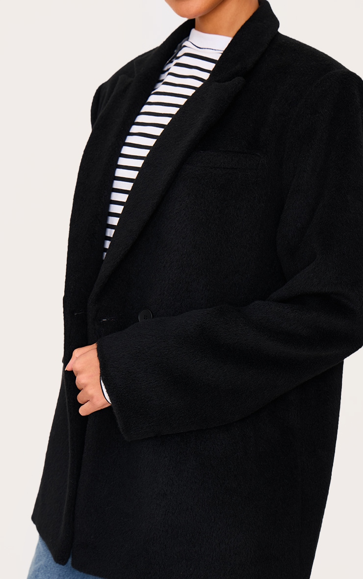 Black Oversized Textured Wool Look Blazer image 4