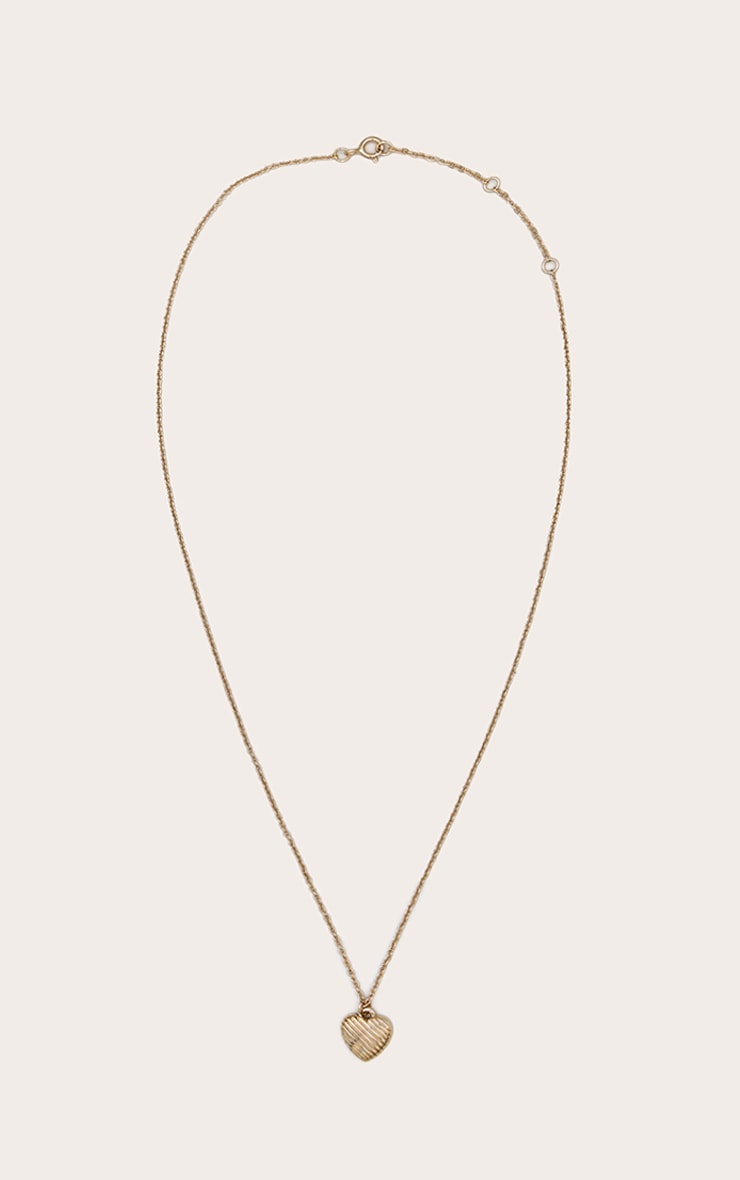 Gold Heart Diagonal Ridge Pendant Necklace image 2