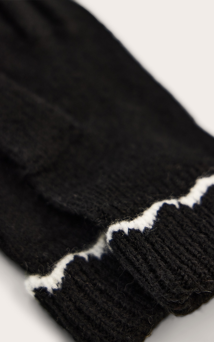 Gants noirs à bordure festonnée blanche image 3
