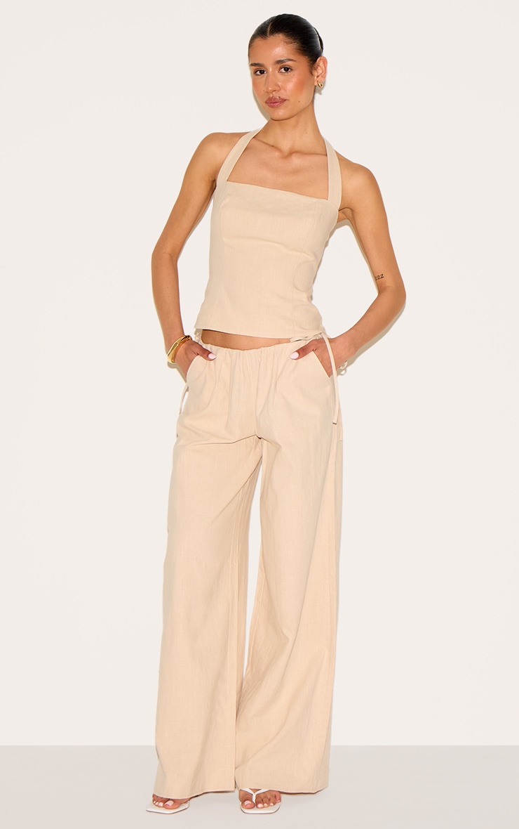 Tall Natural Premium Linen Side Tie Wide Leg Pants | Tall