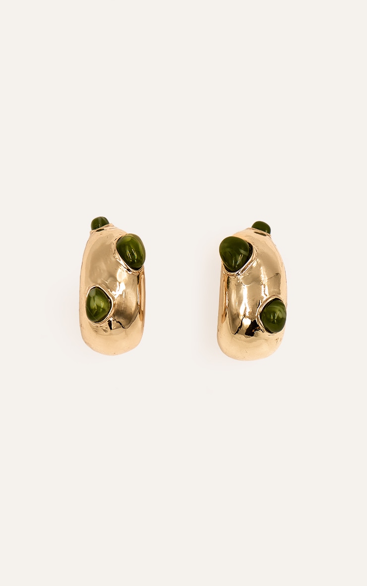Green Resin Dome Stud Hoop Earrings image 3