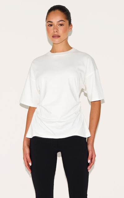 T-shirt crème à détails froncés sur les côtés