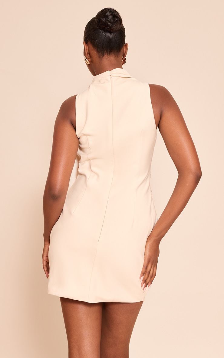Cream Woven High Neck Drape Mini Dress image 2
