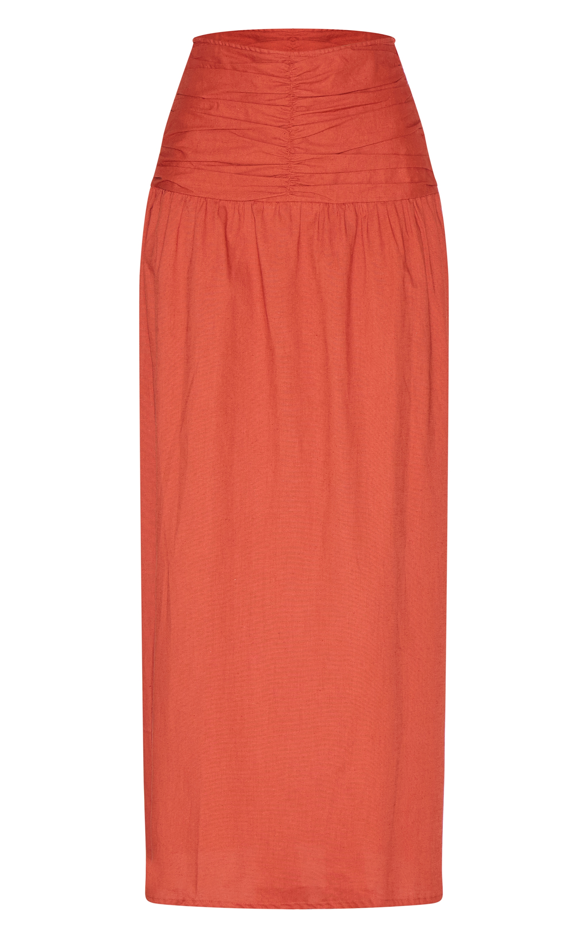Rust Cotton Ruched Waist Maxi Skirt image 5