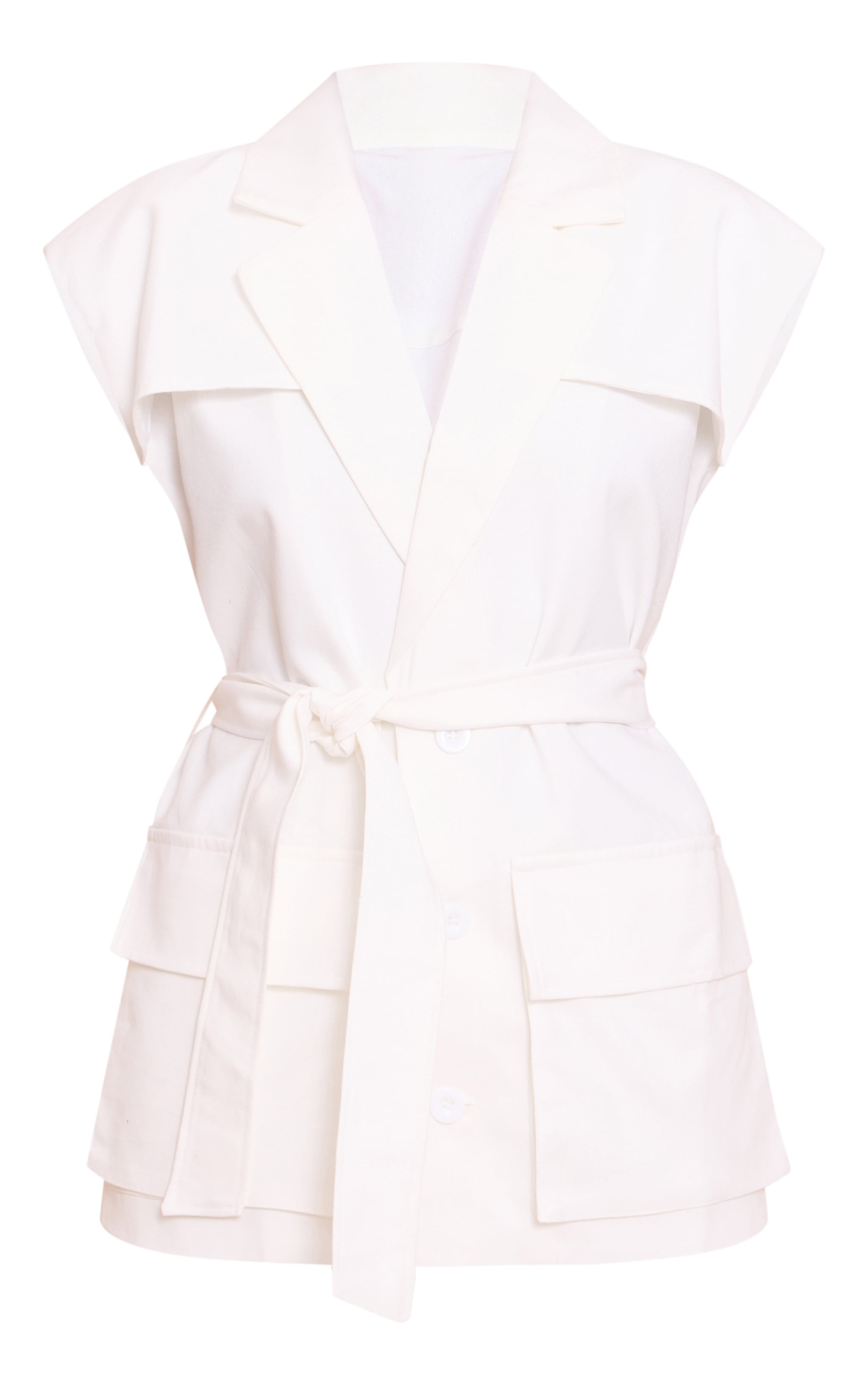 Cream Utility Style Linen Look Tie Waist Vest image 5