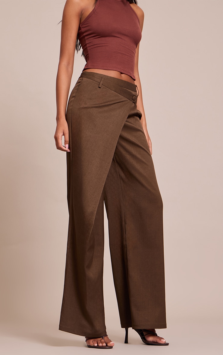Tall Khaki Woven Wrap Front Pants image 2