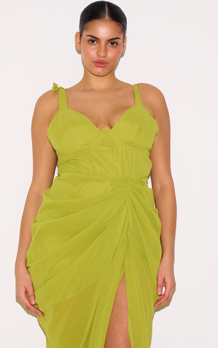 Plus Robe mi-longue drapée vert olive à armatures image 4